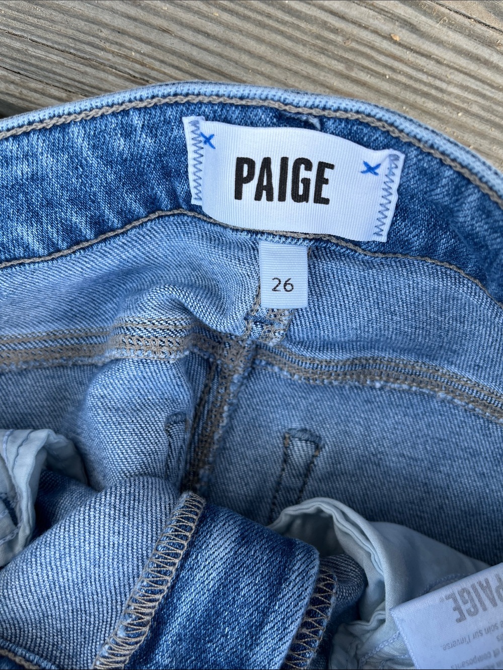 PAIGE Medium Blue Straight-Leg Jeans with Frayed Hem - Picture 3 of 3